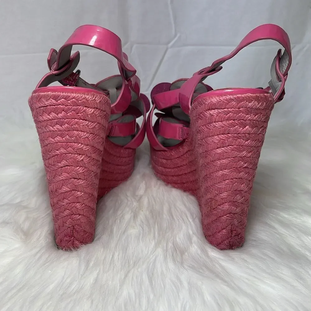 Vera Wang Lavender‎ Penny Pink Patent Espadrille Platform Wedges Sz 10
